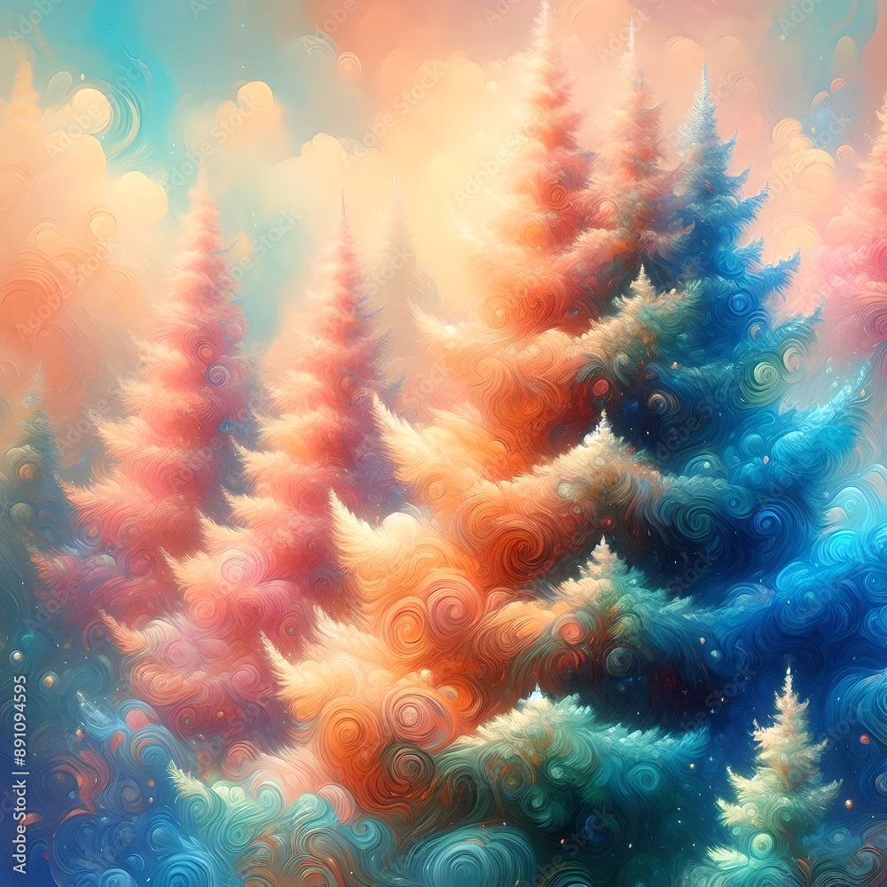 Abstract Conifer Trees in a Fairy Forest: Nature's Magic Abstract Conifer Trees in a Fairy Forest: Nature's Magic