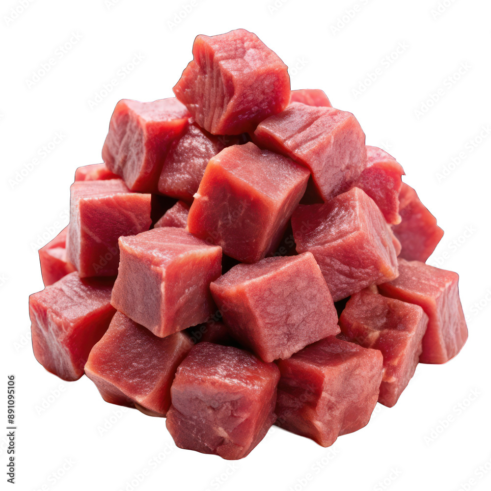 Pile of meat cubes isolated on transparent background Pile of meat cubes isolated on transparent background