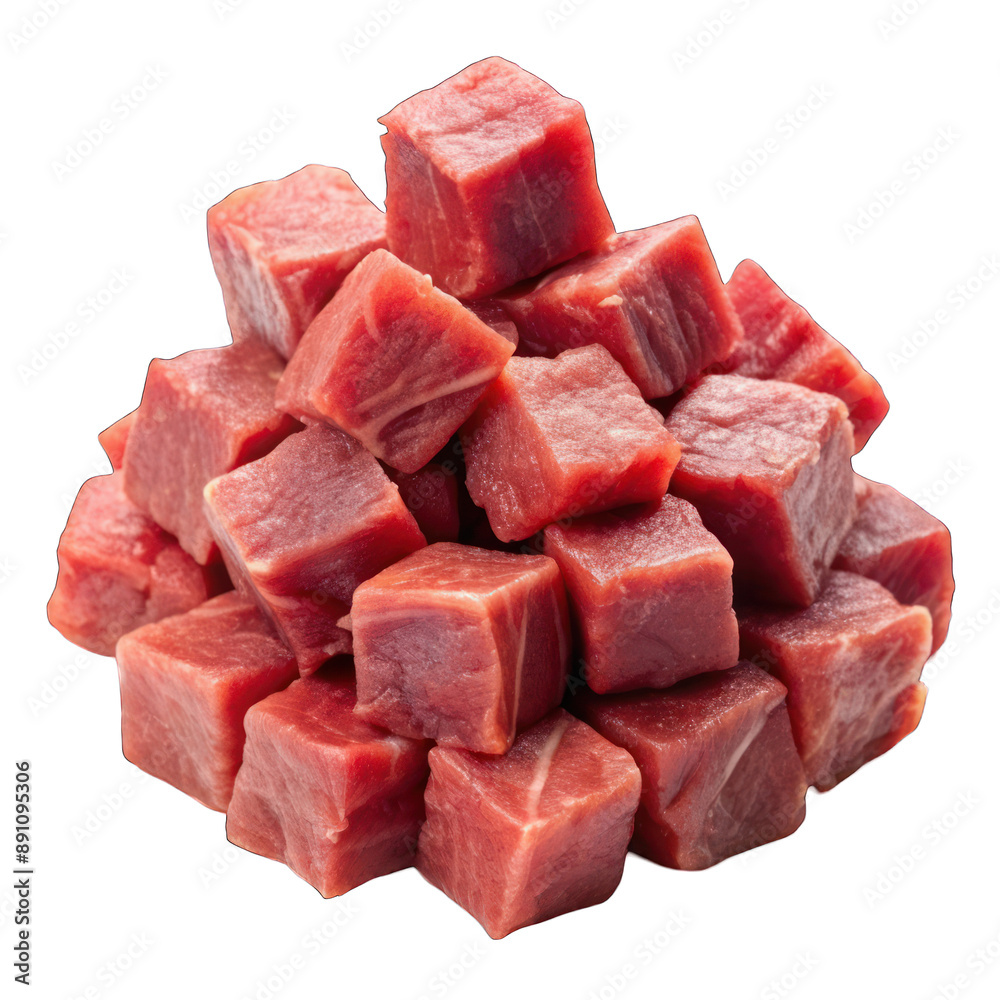 Pile of meat cubes isolated on transparent background Pile of meat cubes isolated on transparent background