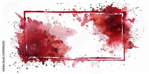 Elegant Watercolor Wine Stain Frame: Abstract Square Border with Splashes and Textures on White Background. Artistic 4K Wallpaper for Card Designs, Invitations, and Decorative Layouts. Burgundy Hues C