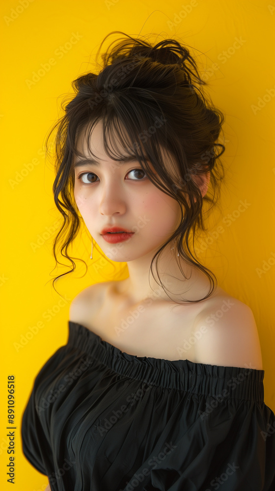 A fashionable model wearing a black dress A fashionable model wearing a black dress