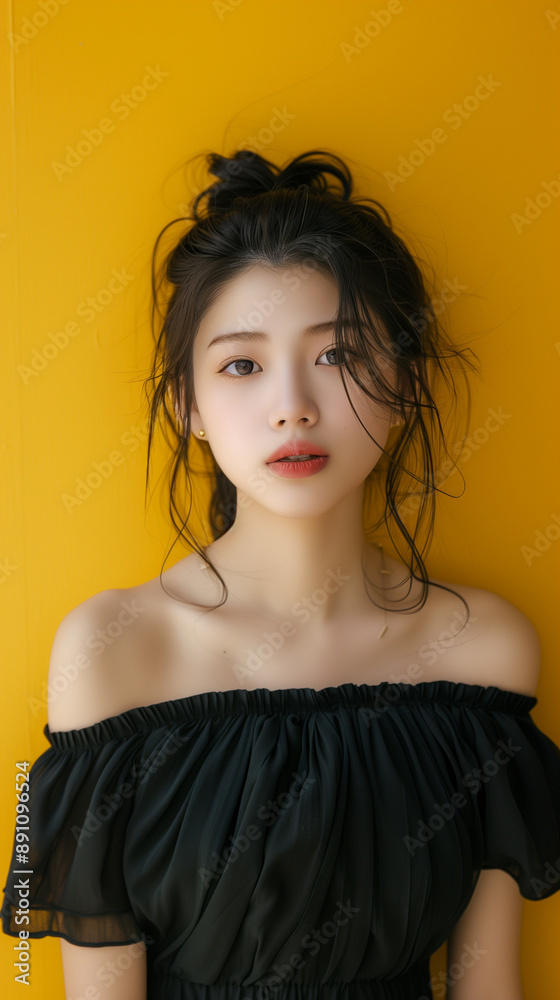 A fashionable model wearing a black dress A fashionable model wearing a black dress