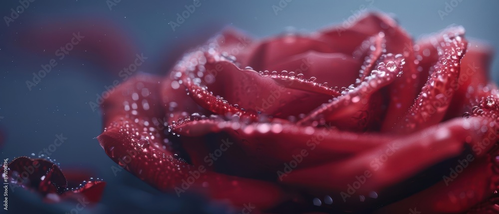 Close-up of a single red rose with water droplets. Close-up of a single red rose with water droplets.
