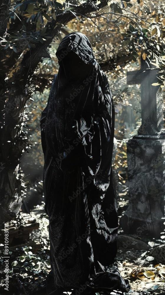 Fototapeta premium A nurarihyon blending into the cemetery shadows