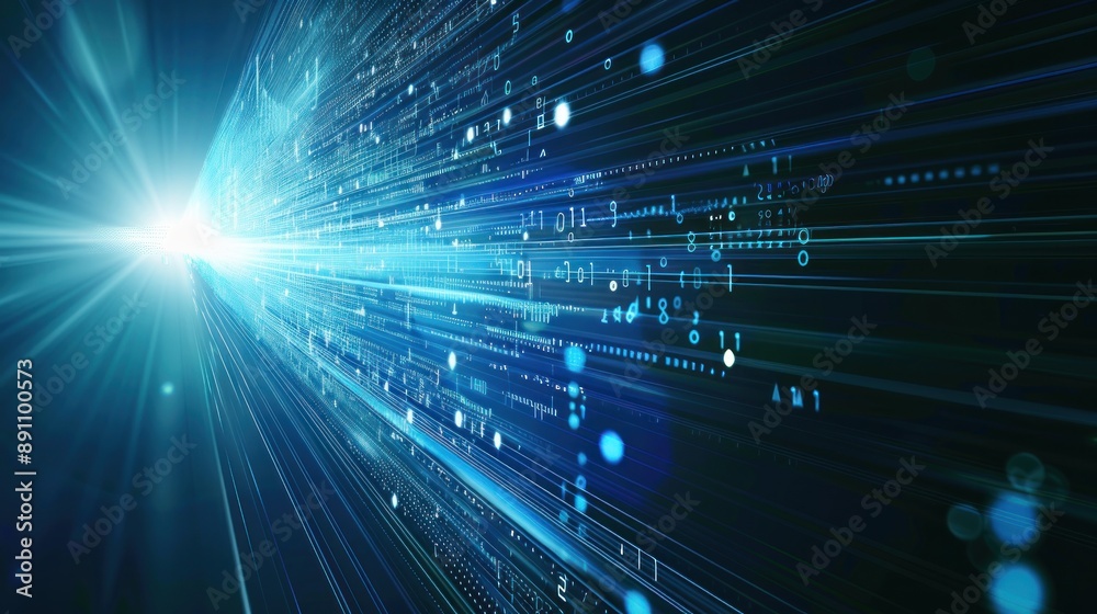 Abstract Digital Tunnel with Glowing Lines and Data Abstract Digital Tunnel with Glowing Lines and Data