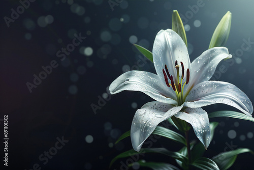 Elegant White Lily in Bloom with Delicate Petals and Bokeh Background