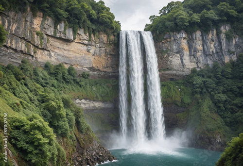  Majestic waterfall cascading down a cliff. 