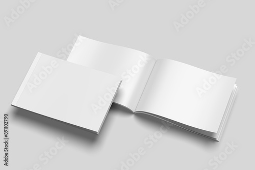 cover landscape and opened brochure magazine mockup blank