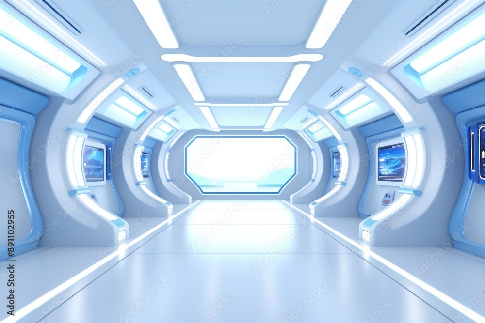 3d render of empty spaceship architecture corridor blue. 3d render of empty spaceship architecture corridor blue.