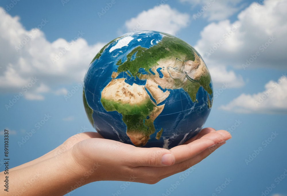 Hand holding a globe (global environmental responsibility). Hand holding a globe (global environmental responsibility).