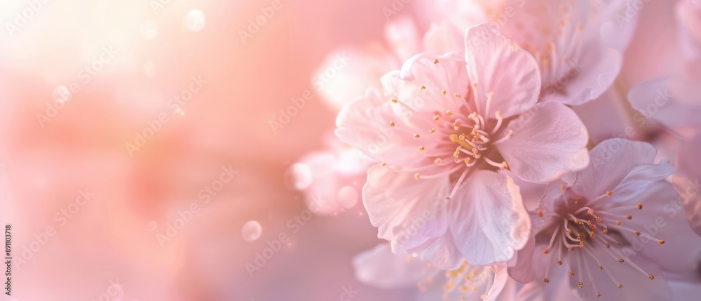 Closeup of a delicate pink cherry blossom with soft, blurry background. Closeup of a delicate pink cherry blossom with soft, blurry background.