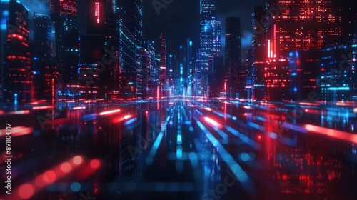 Futuristic Cityscape with Neon Lights