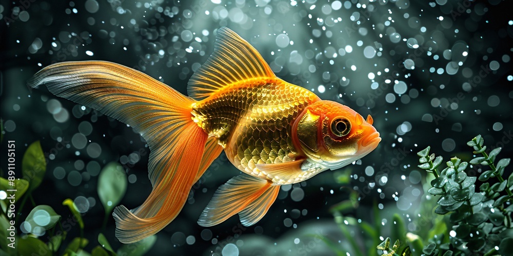 Goldfish in freshwater aquarium. Goldfish in freshwater aquarium.