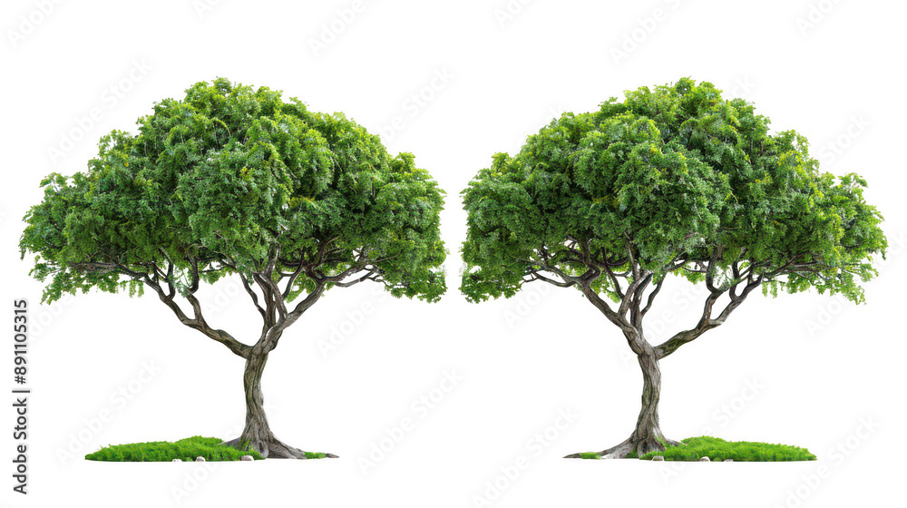 Obraz premium Twin ranks of majestic arboreal sentinels isolated on a pure white background