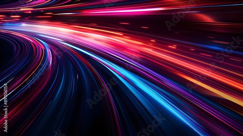 Vibrant Light Trails in Motion on a Dark Background