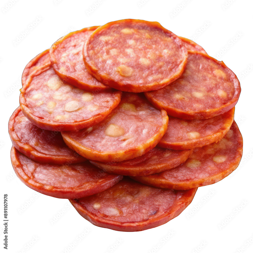 Slices of pepperoni isolated on transparent background Slices of pepperoni isolated on transparent background