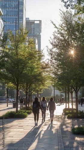 A pedestrian-friendly urban area with no cars photo