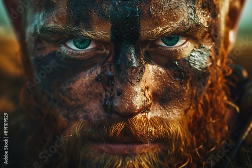 Ancient Celtic Warrior Face Closeup Portrait Generative Illustration