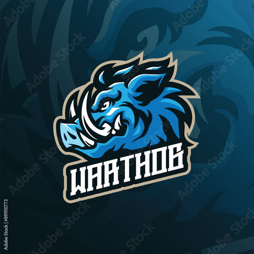 Warthog mascot logo design vector with modern illustration concept style for badge, emblem and t shirt printing. Warthog head illustration for sport and esport team.