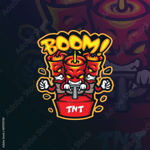 Boom mascot logo design vector with modern illustration concept style for badge, emblem and t shirt printing. Angry bomb illustration.