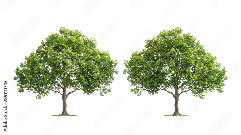 Obraz premium Matched quintet of trees, twice over isolated on a pure white background