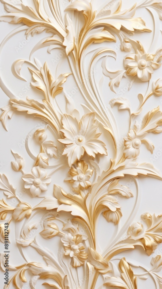 Gold renaissance arts bas relief pattern wallpaper white backgrounds.