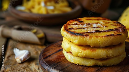Arepa: A Traditional Venezuelan and Colombian Cornmeal Cake, Versatile and Delicious, Perfect for Breakfast, Lunch, or Dinner photo