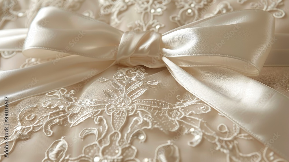 Delicate lace ribbon, and a large satin bow Delicate lace ribbon, and a large satin bow