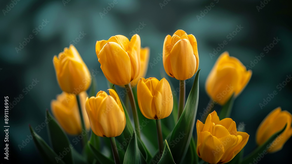 Yellow tulips are blooming beautifully, radiating vibrant colors and symbolizing the arrival of spring Yellow tulips are blooming beautifully, radiating vibrant colors and symbolizing the arrival of spring