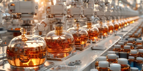 Chemical production line. Chemical industry. Industrial background. 3d rendering
