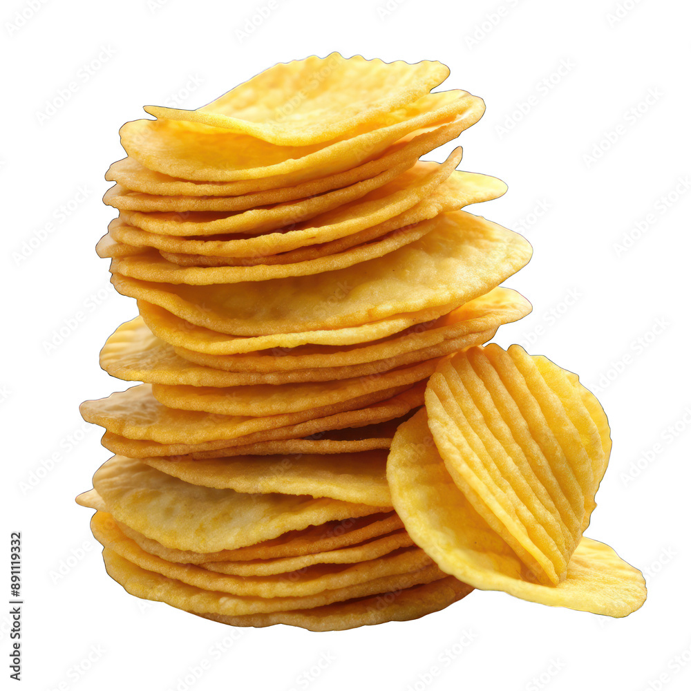 Stack of potato chips isolated on transparent background Stack of potato chips isolated on transparent background