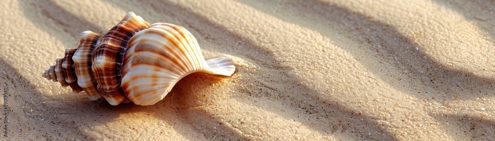 A seashell resting on a sandy beach, with the textured sand creating a natural backdrop. The shell's intricate patterns and colors are highlighted by the warm sunlight. A seashell resting on a sandy beach, with the textured sand creating a natural backdrop. The shell's intricate patterns and colors are highlighted by the warm sunlight.