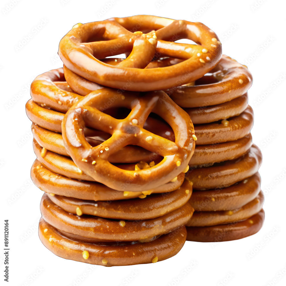 Stack of pretzels isolated on transparent background