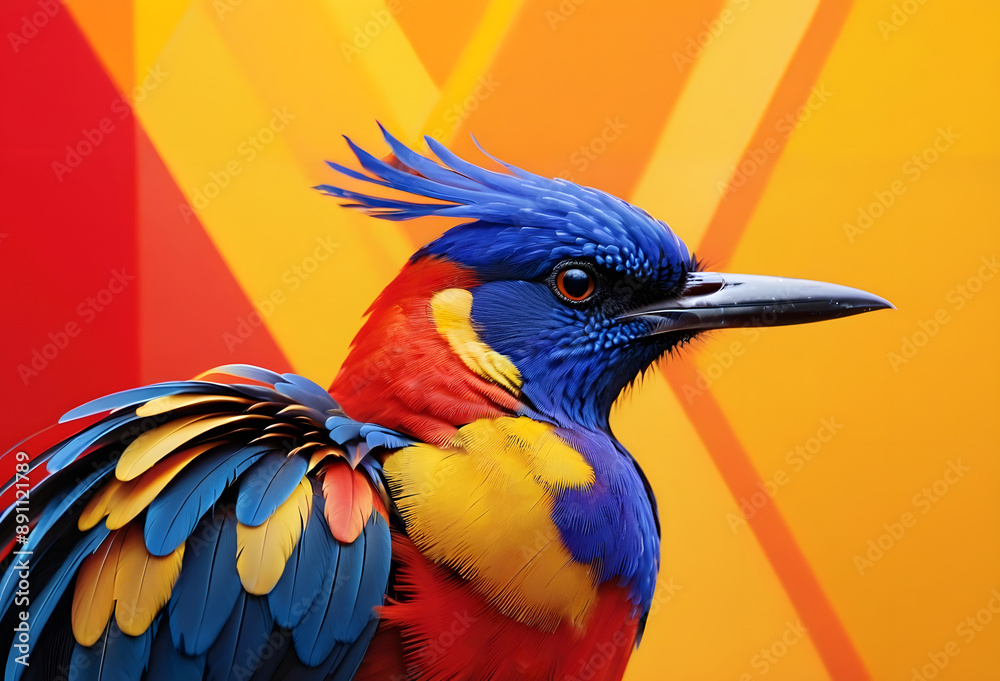 Obraz premium colorful abstract bird with exaggerated, swirling feathers
