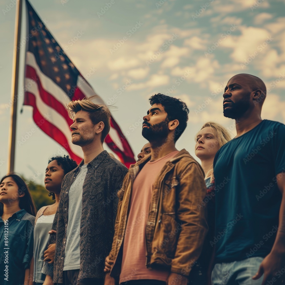 A group of diverse American citizens of all ages and backgrounds standing together By Generated AI A group of diverse American citizens of all ages and backgrounds standing together By Generated AI