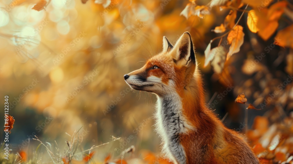 Fototapeta premium Red Fox in Autumn Foliage