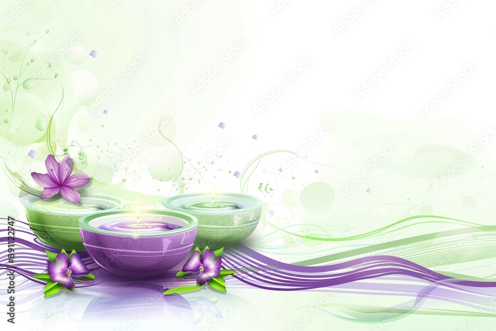 Illustration on the theme of spa in purple and green colors, free space Illustration on the theme of spa in purple and green colors, free space
