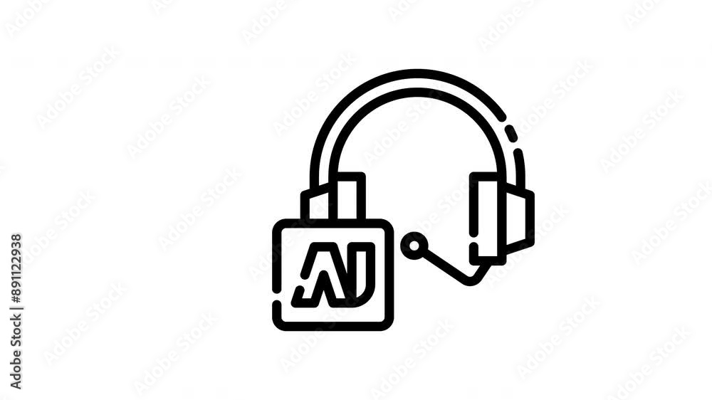 Headphones technology connected to device displaying AI logo. Suitable for technology, artificial intelligence, music, and innovation concepts in design projects. Headphones technology connected to device displaying AI logo. Suitable for technology, artificial intelligence, music, and innovation concepts in design projects.