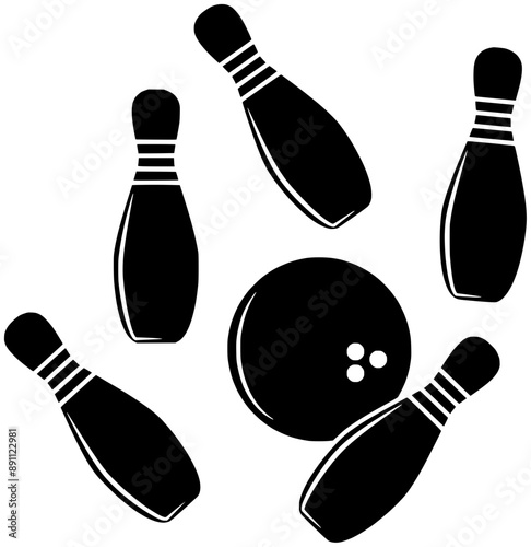 bowling illustration ball silhouette strike logo sport icon game outline pin hobby competition hit bowl play equipment score lane shape win spare speed for vector graphic background