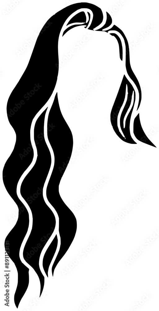 wavy illustration fashion silhouette hairstyle logo hair icon wig outline curly long beauty hairdresser braid woman girl female healthy shape haircut plait style for vector graphic background
