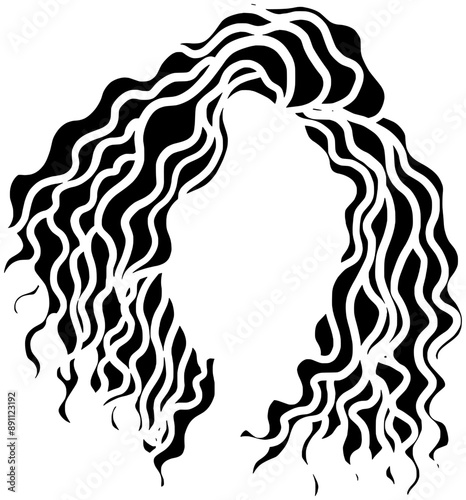 wavy illustration fashion silhouette hairstyle logo hair icon wig outline curly long beauty hairdresser braid woman girl female healthy shape haircut plait style for vector graphic background