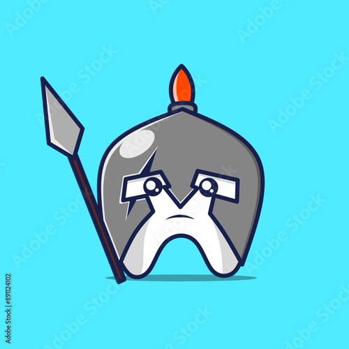 Cute cartoon tooth wearing armor