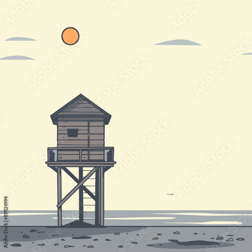 little cottage on the beach logo, vector, illustration, eps 10, mascot, character, cute