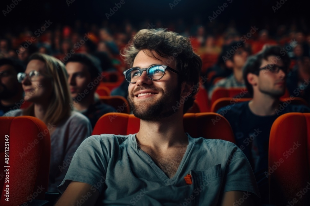 Obraz premium Portrait of handsome man at the movies portrait glasses audience.