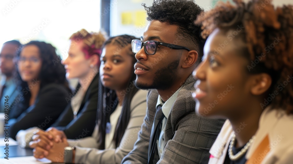 A diverse group of young professionals attending a financial literacy workshop, with the instructor using visual aids to explain concepts A diverse group of young professionals attending a financial literacy workshop, with the instructor using visual aids to explain concepts