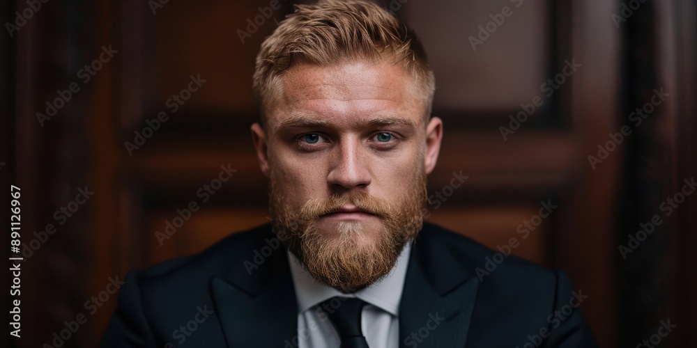 Serious businessman with beard and suit