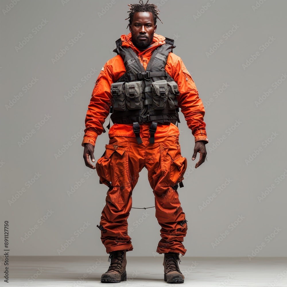 Fototapeta premium Ready for Anything: Confident Individual in Emergency Preparedness Pose