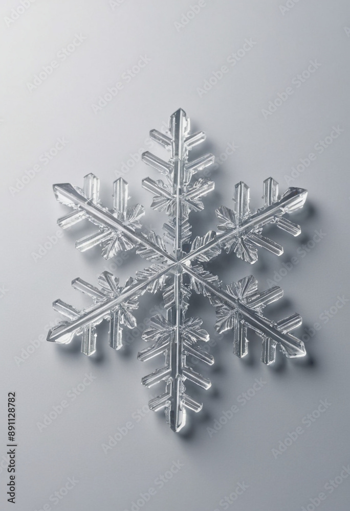  A close-up of a snowflake with its intricate 6-sided crystal structure. 