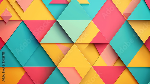 Fototapeta Naklejka Na Ścianę i Meble -  Vibrant geometric pattern with overlapping colorful triangles and polygons, creating a dynamic and abstract visual effect.