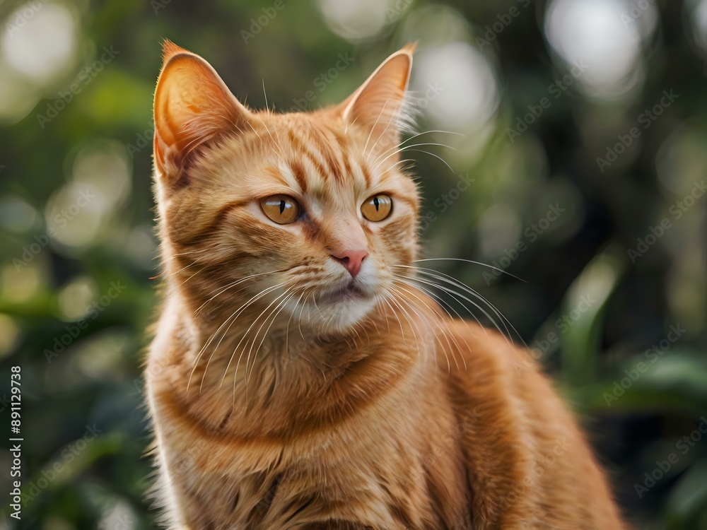 orange cat with blur background, orange cat is sitting and looking orange cat with blur background, orange cat is sitting and looking